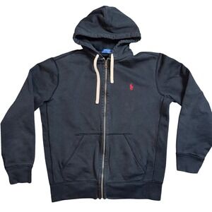 Polo Ralph Lauren Full Zip Hoodie Black. Red Pony Logo Mens Size M